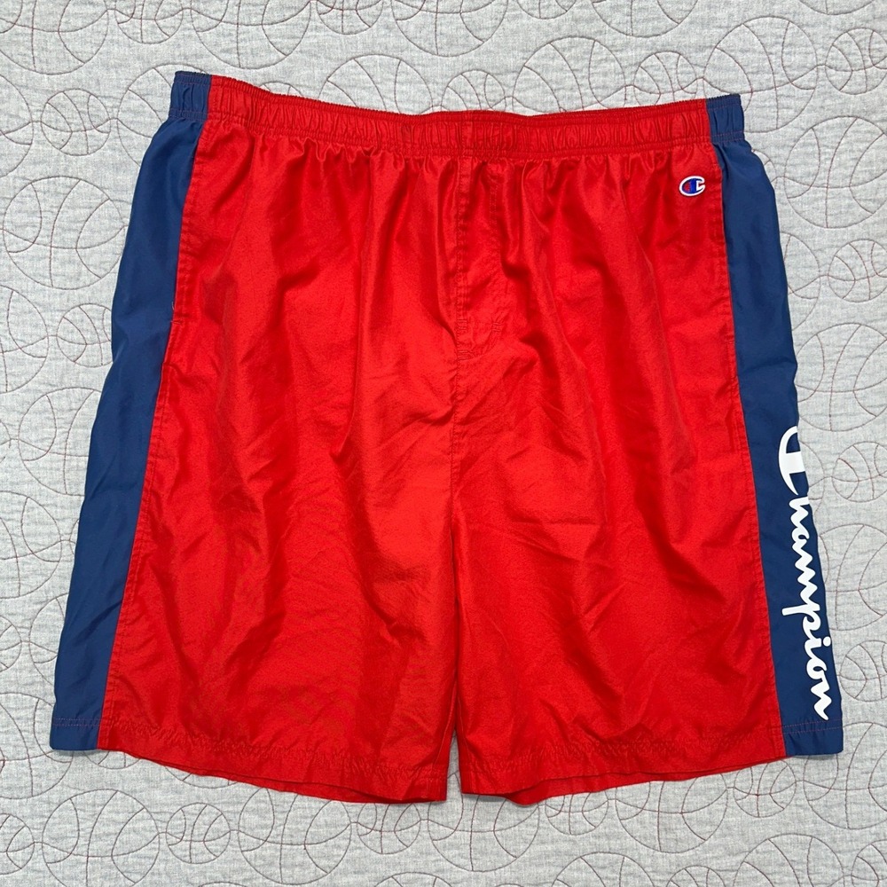 Champion Contrast Logo Swim Trunks Red Navy Blue Mesh Lined / Mens 3XL
